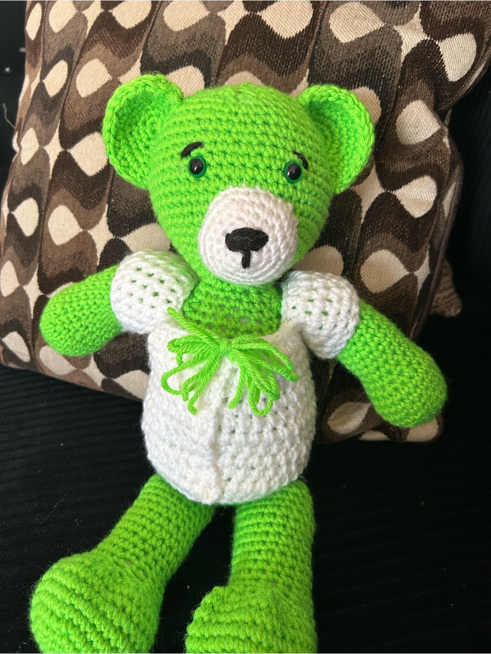 Handmade Green and White Crochet Teddy Bear Plush Toy